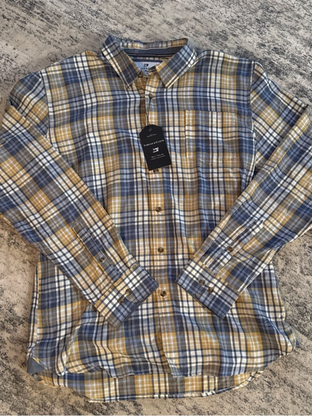 Casual Plaid Button-Down Shirt in Blue & Tan by Stafford